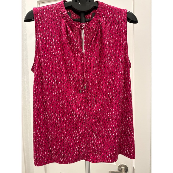 Banana Republic Tops - Banana Republic Magenta Pink Abstract Dot Tie Neck Sleeveless Blouse Large